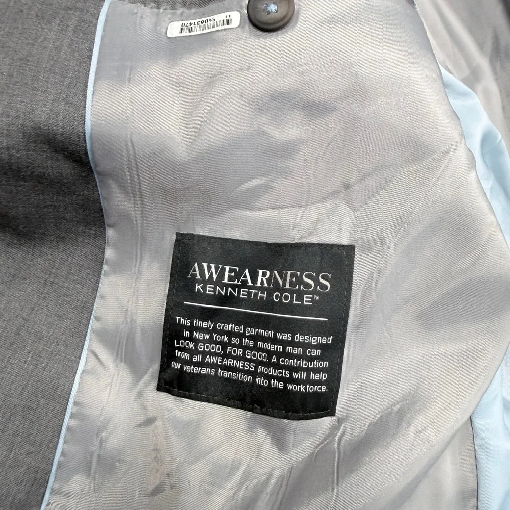 Kenneth Cole AWEARNESS Heather Grey Two Button Formal Suit Set Blazer & Trousers